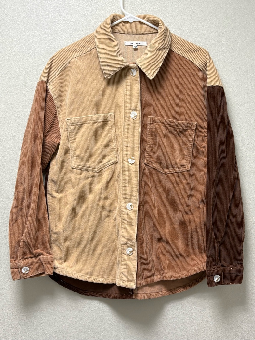PacSun Women’s XS/S Colorblock Corduroy Shacket Brown Tan Button Front Jacket